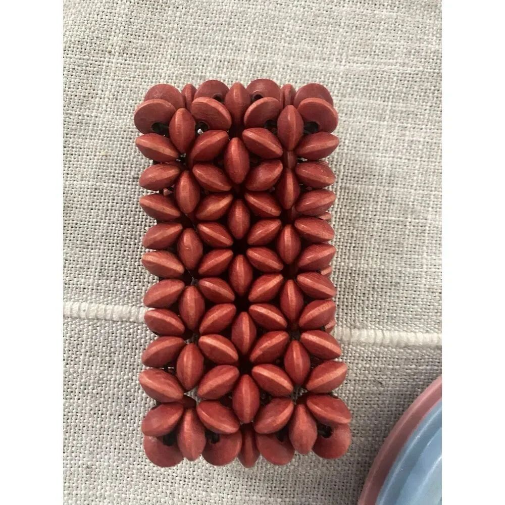 VTG BOHO Burgundy WOOD BEADED BRACELET